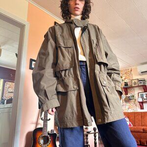 1990s Ispo utility army green drawstring spring jacket!